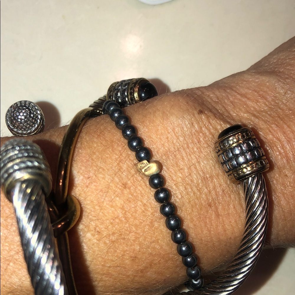 Hematite Beaded Bracelet with 18k gold skull charm